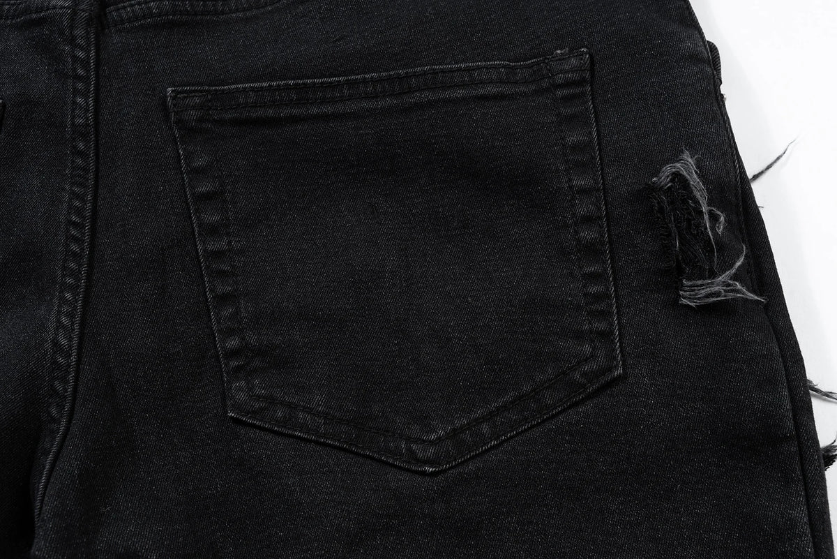 ro ribbons tassel high elasticity black jeans for men pantalones hombre straight baggy flare pnats oversized y2k denim trousers unique jeans style 3712