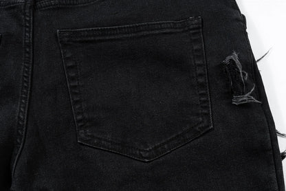 ro ribbons tassel high elasticity black jeans for men pantalones hombre straight baggy flare pnats oversized y2k denim trousers unique jeans style 3712