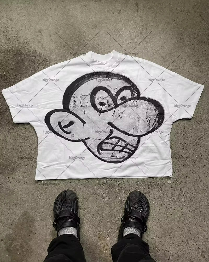 Street Y2K New Hip Hop Vintage Cotton T-shirt Men Harajuku Fashion Trend Joker Short Sleeved T-shirt Couple Casual Loose T-shirt Street King Limited