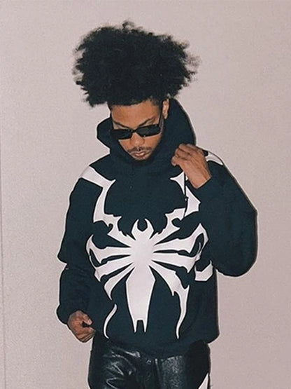 Y2K Hoodie Hip Hop Retro Full body spider print Oversized Sweatshirt Men Women Gothic Pullover 2000s punk black Hoodie Clothes Street King Limited