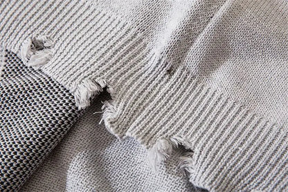 Deeptown Goth Punk Women's Ripped Knitted Sweater Gothic Vintage Jumper Grunge Y2k Knitwear Oversized Autumn Fashion Harajuku Street King Limited