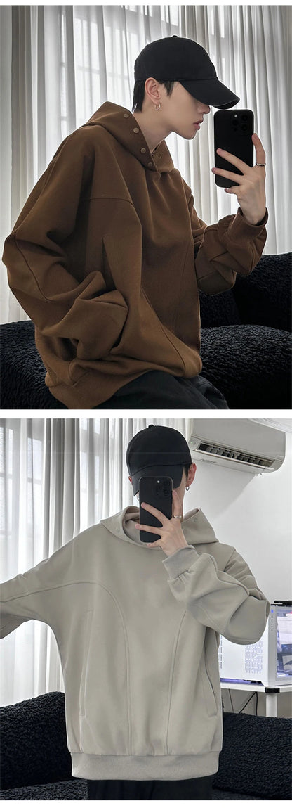 Streetwear Autumn Fleece Button Up Neck Hip Hop Sweatshirts For Men Solid Color O Autumn Fleece Button Up Neck Hip Hop Sweatshirts For Men Solid Color Oversized Y2K Hoodies High Street Fashion Hooded Tracksuit Fashion Sweater Jacket With Graphic Design For Men