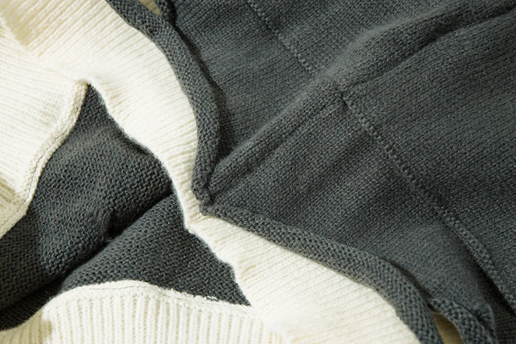 Men Knitted Sweater Harajuku Fake Two Pieces Loose Sweater Casual Ripped Holes Shoulder Long Sleeve Pullover Streetwear Sweaters Street King Limited