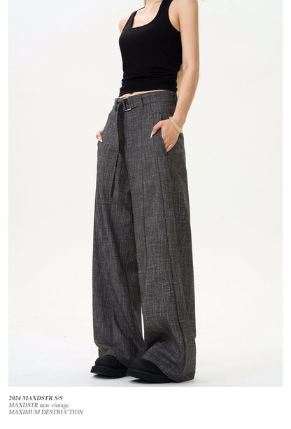 men women streetwear fashion loose casual belt wide leg suit pant boyfriend straight trousers baggy pants unique default style 2243