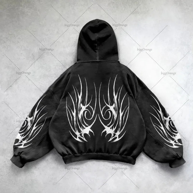 Gothic Punk Graphic Print Oversized Sweatshirt High Street Harajuku Y2K Streetwear Jacket Men Hip Hop Retro Casual Zipper Hoodie Street King Limited