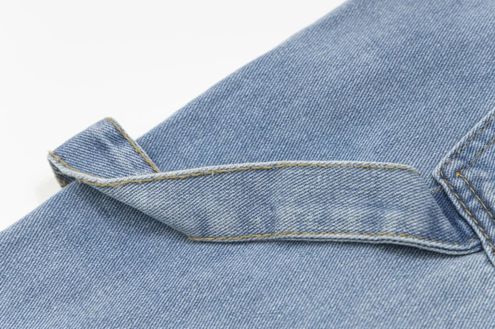 new contrast color pockets washed blue baggy denim trousers mens and women straight patchwork loose casual jeans oversize cargos utility cargo pants