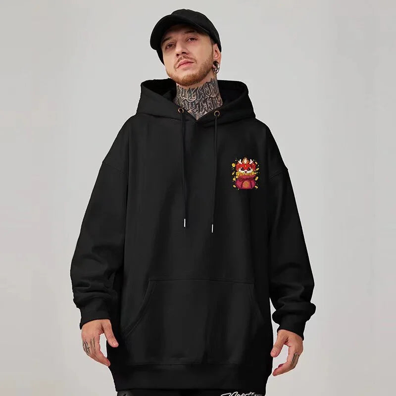 Lucky Cheer Dragon Printed Hoody Man Y2K Streetwear Clothes Fleece Hip Hop Loose Fashion Pullover Sweatshirts Graphic Hoody Street King Limited