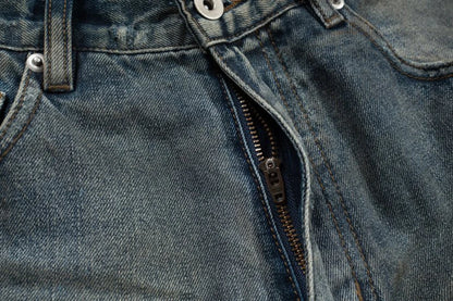 vintage men jeans blue baggy denim pants dirty washed retro loose straight jeans trousers unique jeans style 5913