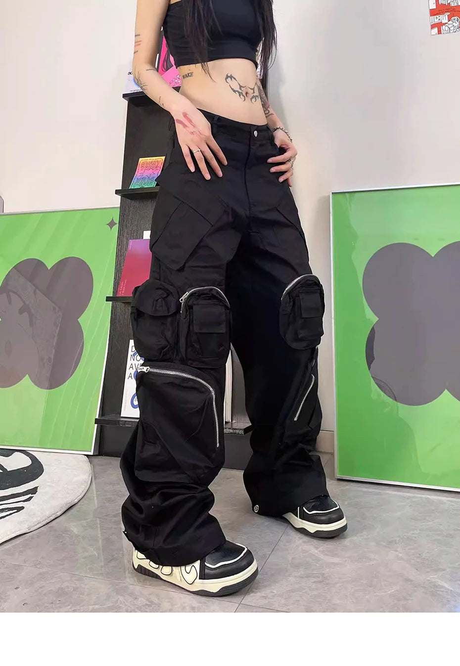 techwear baggy cargo pants multi pocket luxury designer fashion loose pants hip hop harajuku black trousers unique cargo style 1072