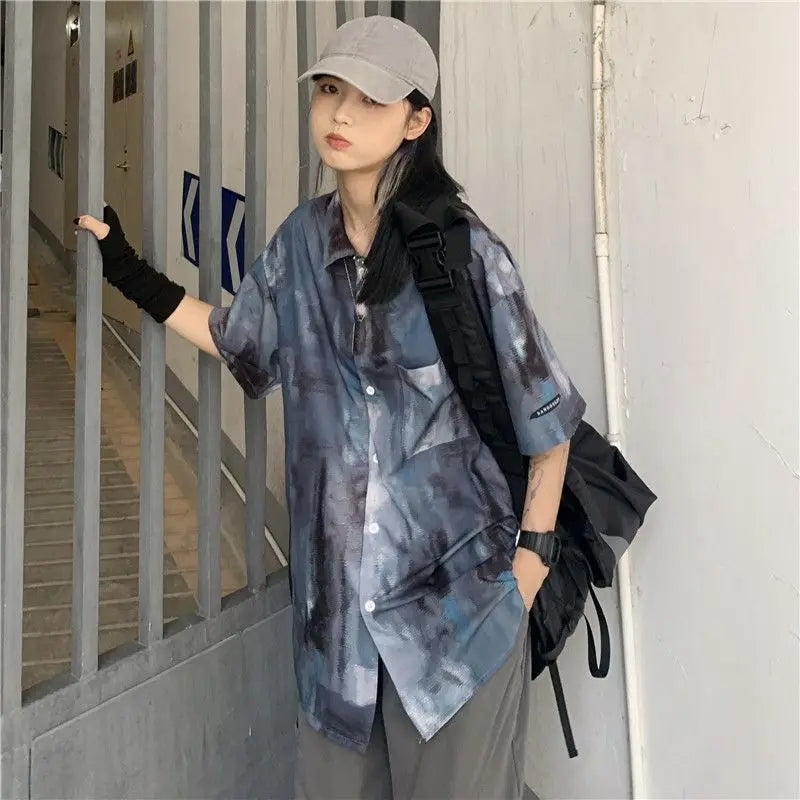 Korean style shirts for men and women 2024 new summer design niche retro tie-dye shirts loose short-sleeved tops trendy y2k tops Street King Limited