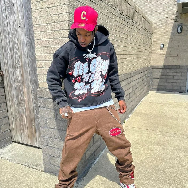 Gothic Punk Fashion Letter Print Pullover Men Y2k Harajuku Retro Hip-hop Rock Casual Loose Versatile Oversized Hoodie Women Street King Limited