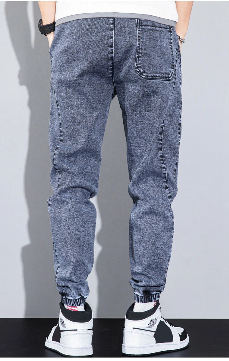 rainbowtouches autumn winter blue cargo jeans men streetwear denim jogger pants baggy harem jean trousers male oversize large unique joggers style 3369
