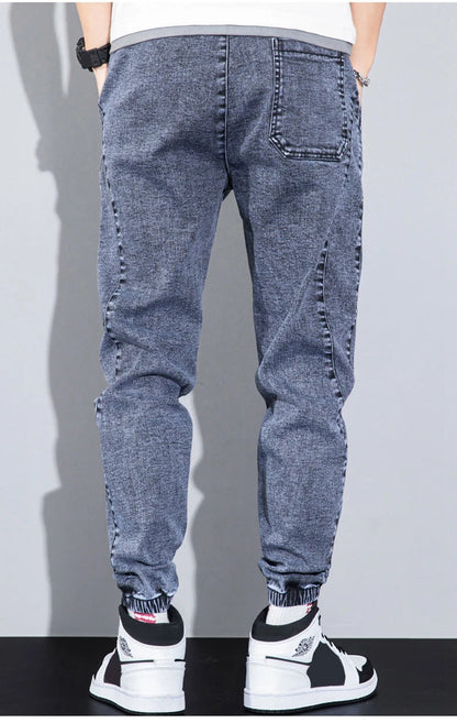 rainbowtouches autumn winter blue cargo jeans men streetwear denim jogger pants baggy harem jean trousers male oversize large unique joggers style 3369