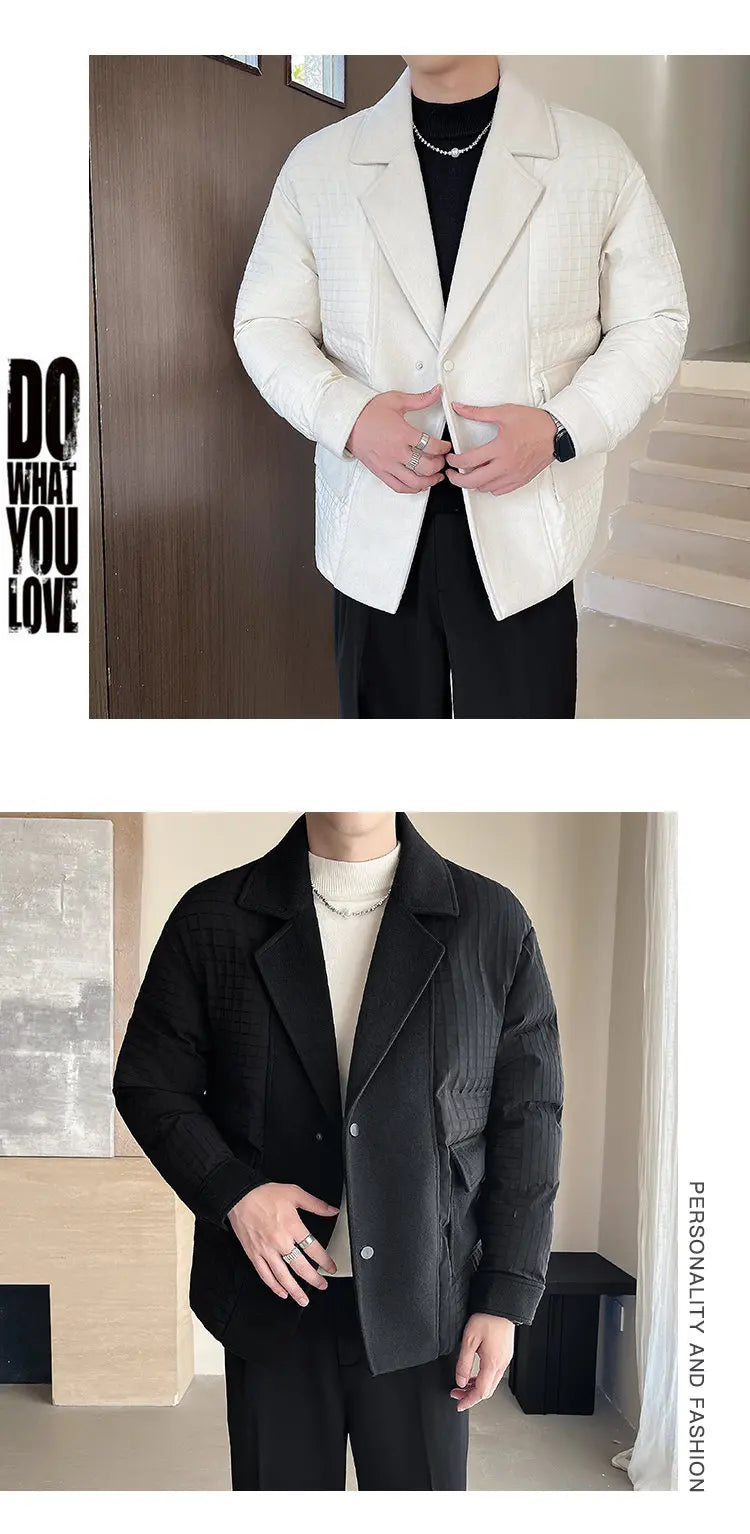 winter splice wool suit collar padded cotton jacket men business casual fashion loose thick warm parkas jacket coat outerwear unique default style 1505