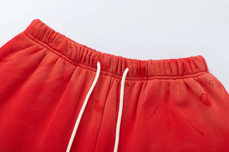 RRR123 2024 New Sports Shorts Heavyweight Washed Graffiti Print Vintage Drawstring Capris Casual High Street Loose Curled Y2K Street King Limited