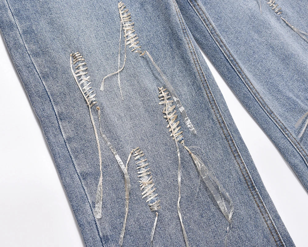 string lace up frayed washed pantalones hombre baggy blue jeans for men y2k streetwear washed casual denim trousers oversized unique jeans style 3236