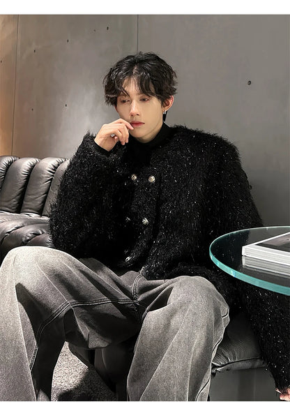 men double breasted french streetwear retro fashion loose casual tassels woolen short jacket man korean coat outerwear unique shorts style 1295
