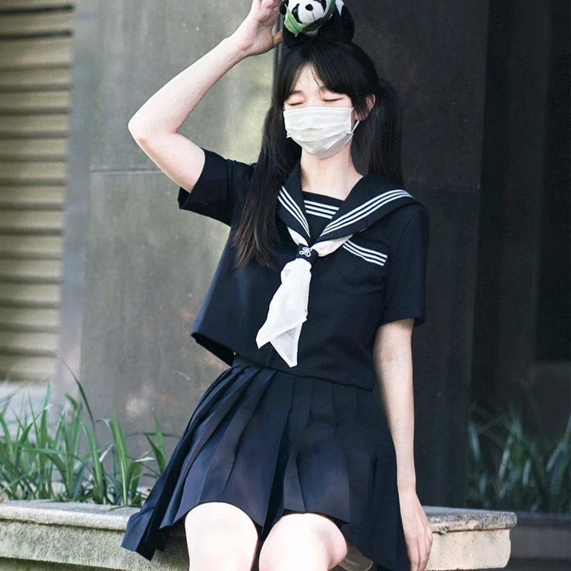 Navy Sailor Outfit Japanese Style School Uniform Skirt Girls JK Uniforms Student Sailor Dress Korean Student Seifuku COS Costume Street King Limited