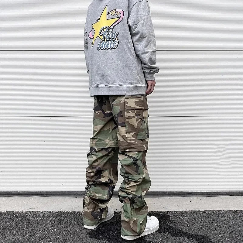 y2k knee detachable multi pockets camouflage cargo pants mens streetwear patchwork baggy overall ropa hombre oversized trousers unique cargo style 2394