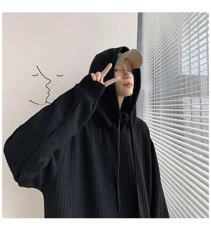 Retro knitted sweatshirt men's Japanese fashion brand ins spring and autumn hooded jacket Hong Kong style outer wear y2k top emo Street King Limited
