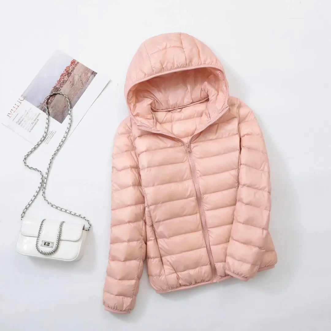plus size thin light down jacket women 2023 autumn winter slim short hooded warm white duck down coat women outerwear streetwear unique shorts style 4258