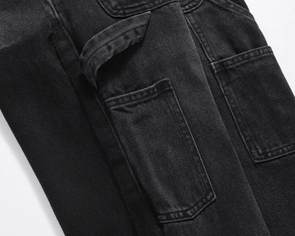 high street patchwork ripped black jeans pants for men straight retro casual sashes pockets denim trousers oversized loose jean unique jeans style 2830