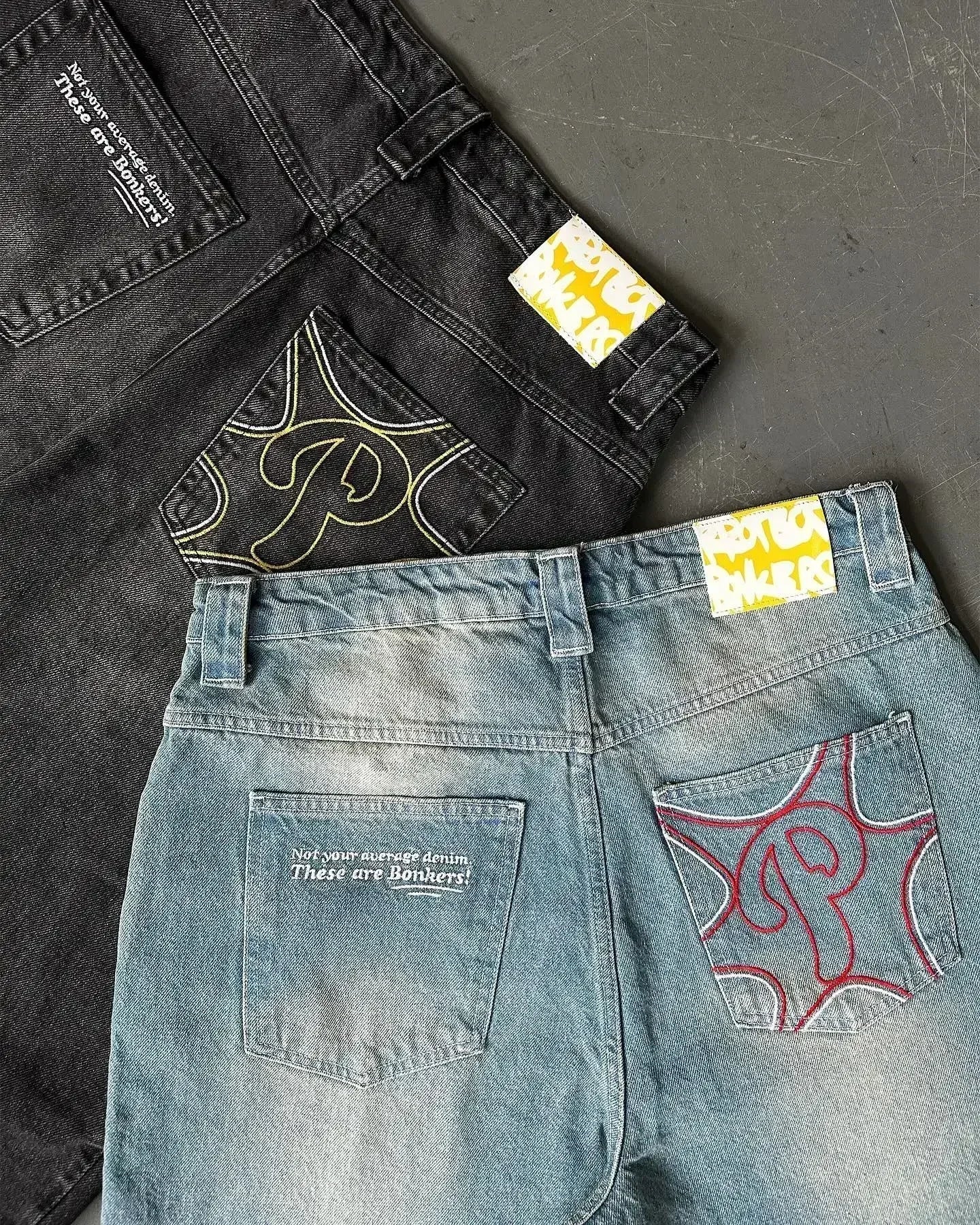 Y2K Mens Pants Letter Embroidered Retro Blue Loose Jeans High Waist Wide Leg Pants Harajuku Hip Hop Protect Streetwear Jeans Street King Limited