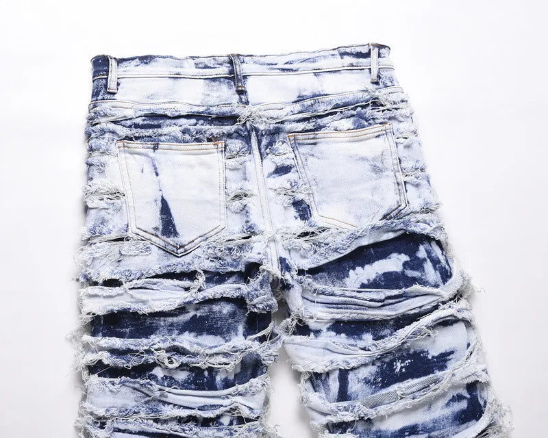 Men's Jeans Skinny Frayed Distressed Retro Ripped Biker Jeans Hip Hop Streetwear European American Slim Denim Pants for Men Street King Limited