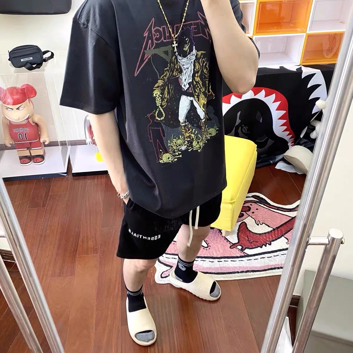 Retro Vintage Metal Rock Band T-Shirt Portrait High-Street Washed Distressed Cotton Tops T-Shirt For Summer Street King Limited