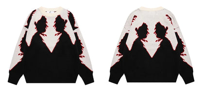 Hip Hop Knitted Sweater Men Autumn Winter O-neck Anime Pattern Pullover Streetwear Casual Loose Sweaters Unisex Jumpers Knitwear Street King Limited