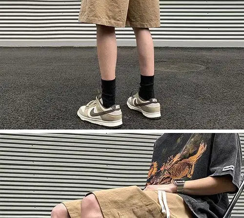 Korean Khaki Cargo Shorts for Men and Women in Summer Y2K Japanese Retro Casual Wide-leg Harajuku Trendy Sports Shorts Street King Limited