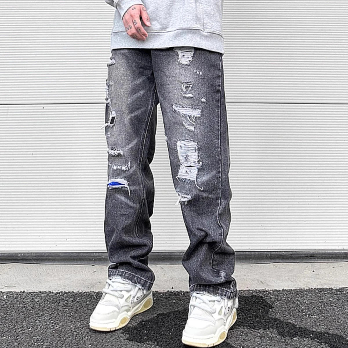 y2k frayed hole damaged washed black baggy jeans for men streetwear straight casual denim trousers ropa hombre loose cargo pants military streetwear pants