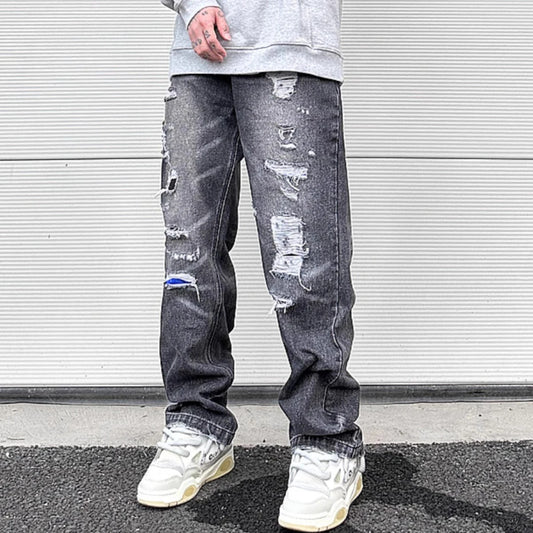 y2k frayed hole damaged washed black baggy jeans for men streetwear straight casual denim trousers ropa hombre loose cargo pants military streetwear pants