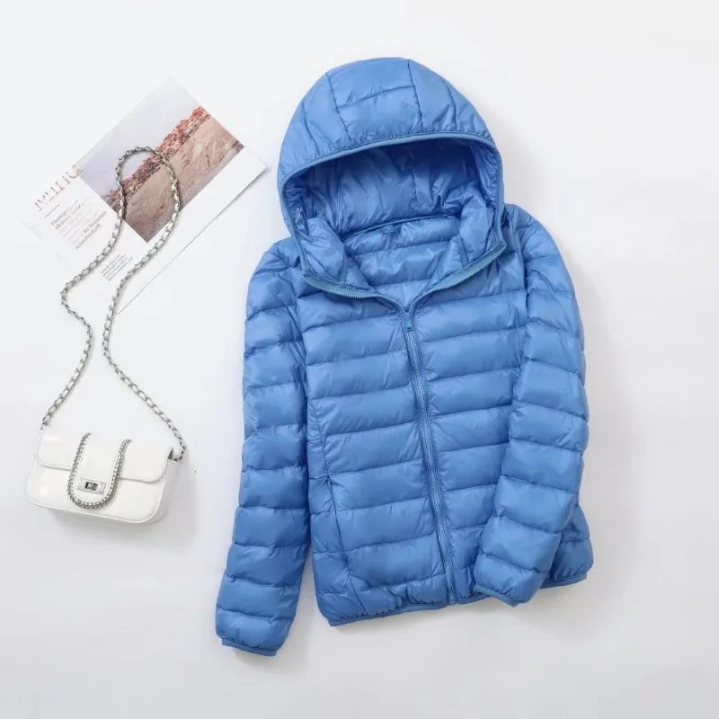plus size thin light down jacket women 2023 autumn winter slim short hooded warm white duck down coat women outerwear streetwear unique shorts style 4240