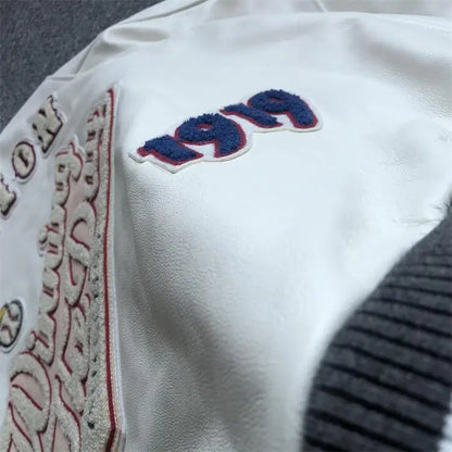Leather Jacket Men Motorcycle Luxury Designer Embroidery Short Biker Baseball Jackets Y2k Streetwear Winter Bomber Coat White Street King Limited