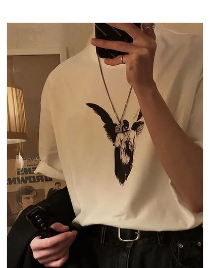 Summer Korean style personalized graphic print T shirt new Japanese style creative angel simple y2k retro oversized T shirt Street King Limited