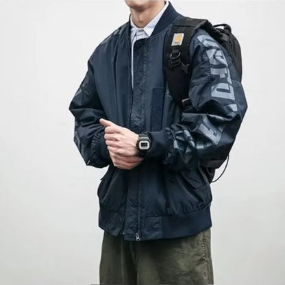 japanese trendy charge jacket mens american pilot windproof tooling coats thin loose letter printed unisex baseball jersey menswear bottoms