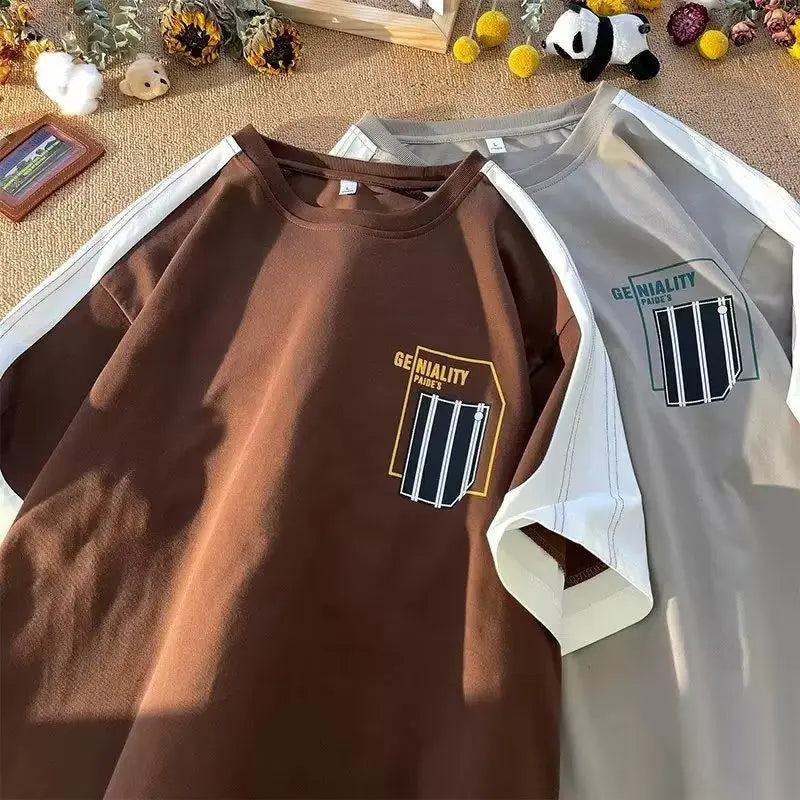 American hip-hop personality letter print round neck short sleeved summer men and women trend patchwork loose casual T-shirt top Street King Limited