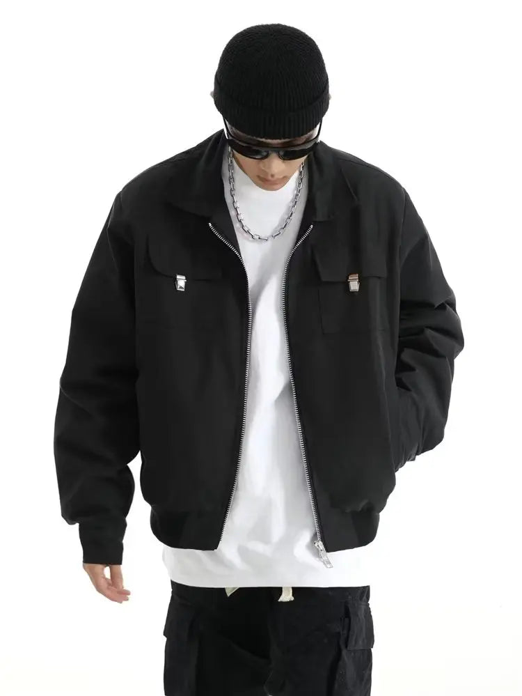 high street tooling bomber jacket mens spring retro double pocket loose short pilot coats lapel zipper khaki baseball jersey unique shorts style 3206