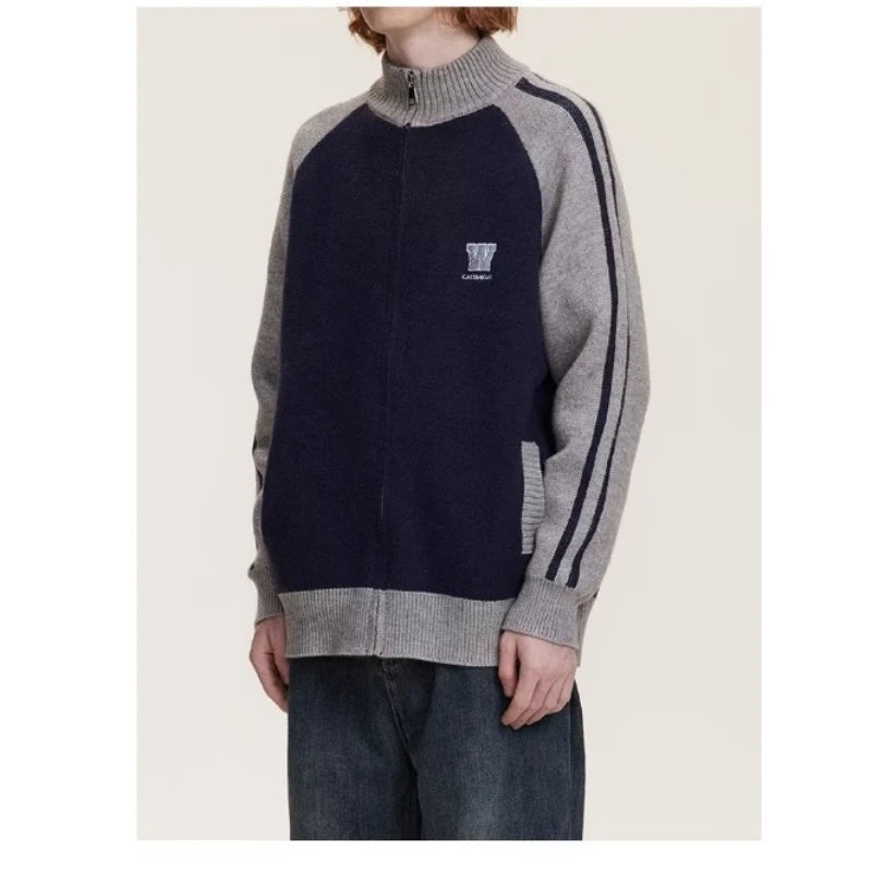 2023 College Vintage Knit Cardigan Men Harajuku Letter Print Patchwork Sweater Casual Loose Zipper Pull Homme Spring Autumn Street King Limited