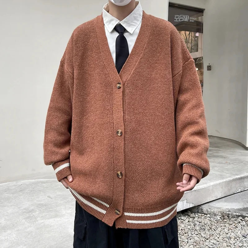 2023 British Retro Cardigan Sweater New Korean Harajuku Academic Knitted Sweater Pullover Hip Hop Streetwear Loose Knitwear Tops Street King Limited