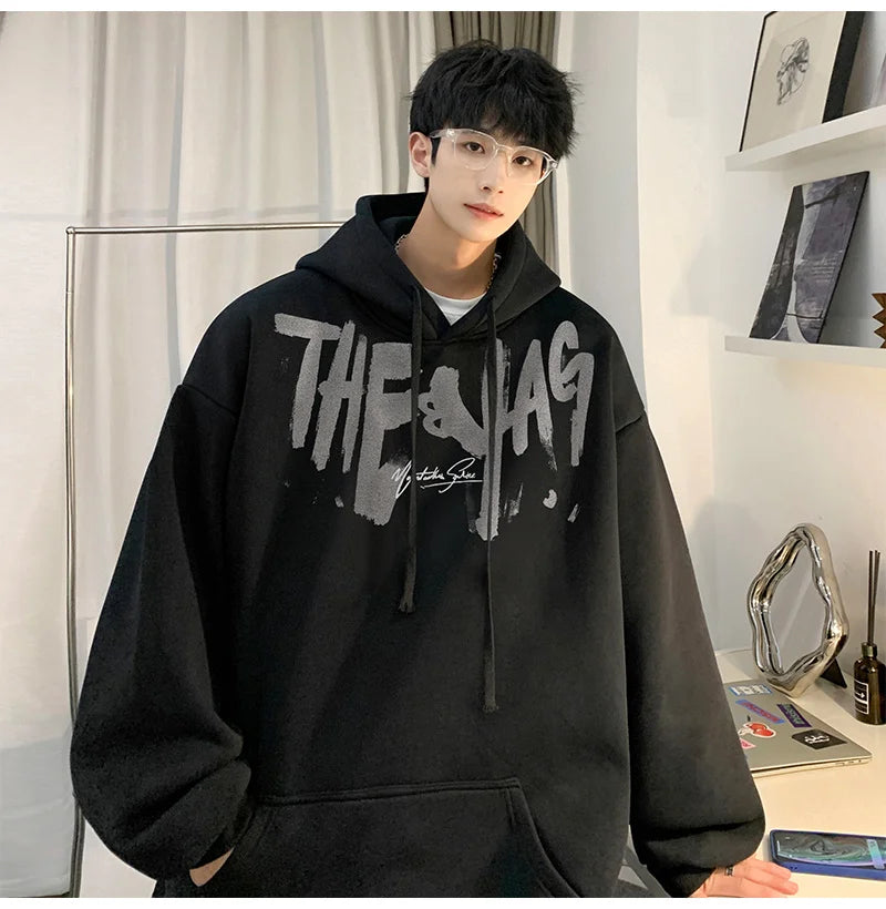 High Street Letter Print Oversized Hoodie Men's New Hip Hop Fashion Hooded Sweatshirt Autumn Y2K Vintage Pullover Hoody Clothes Street King Limited