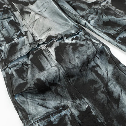vintage dirty tie dye baggy jeans men multi pocket loose white straight jeans trousers luxury designer oversized denim pant denim street jeans
