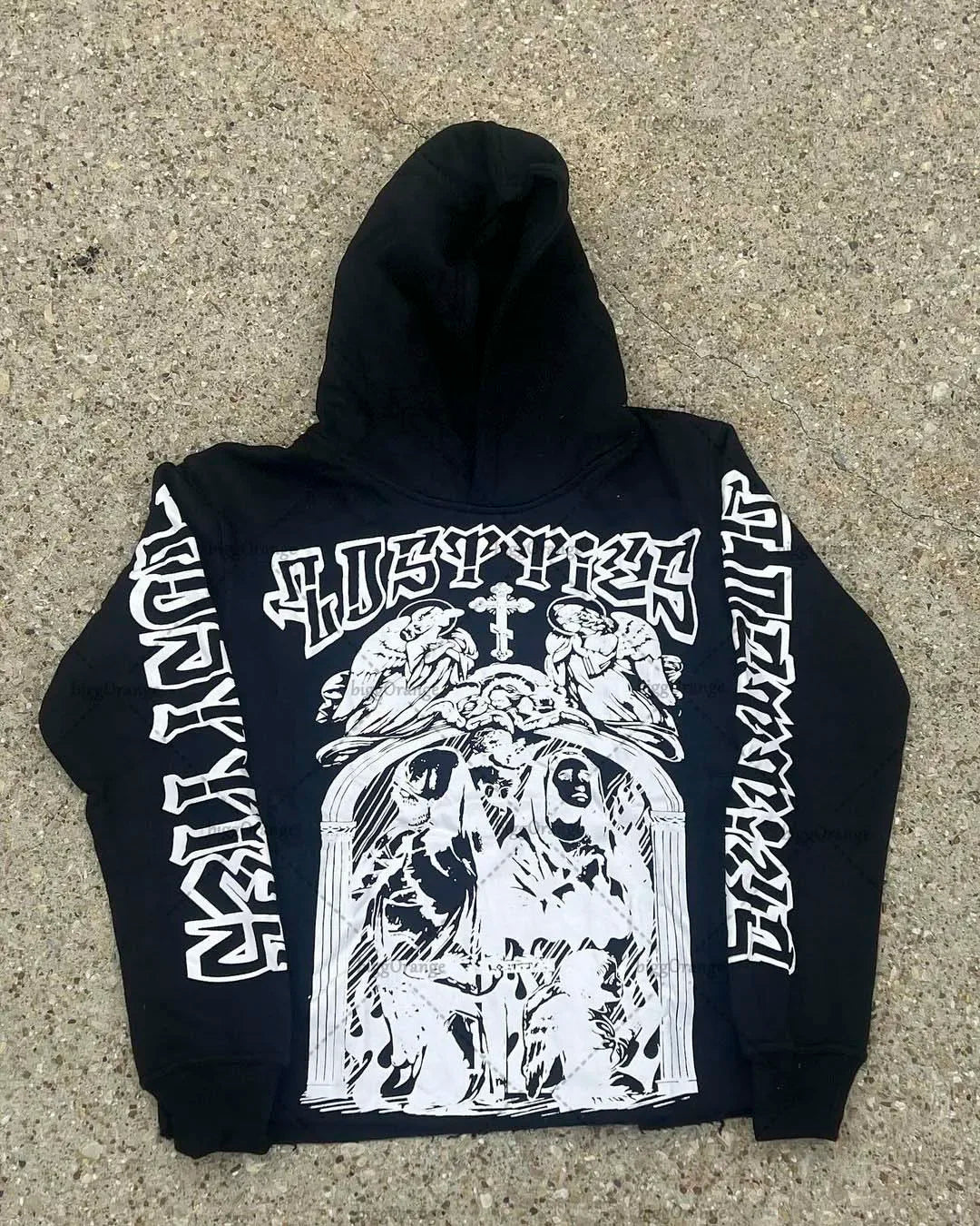 Fashionable Gothic Angel Pattern Letter Print Oversized Hoodie Women's Y2K2023 Spring and Autumn Loose Pullover Sweatshirt Men's Street King Limited