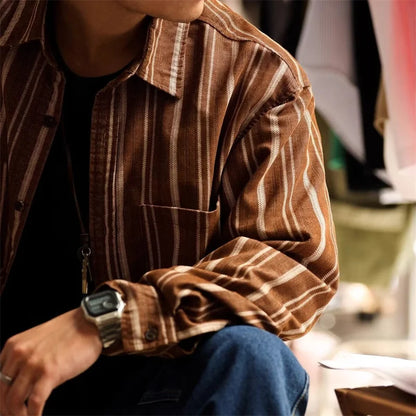 Streetwear Autumn Loose Striped Long Sleeve Shirts For Men Korean Fashion High Qu Autumn Loose Striped Long Sleeve Shirts For Men Korean Fashion High Quality Casual Shirt Y2K Streetwear Stand Collar T Shirts Fashion Sweater Jacket With Graphic Design For Men