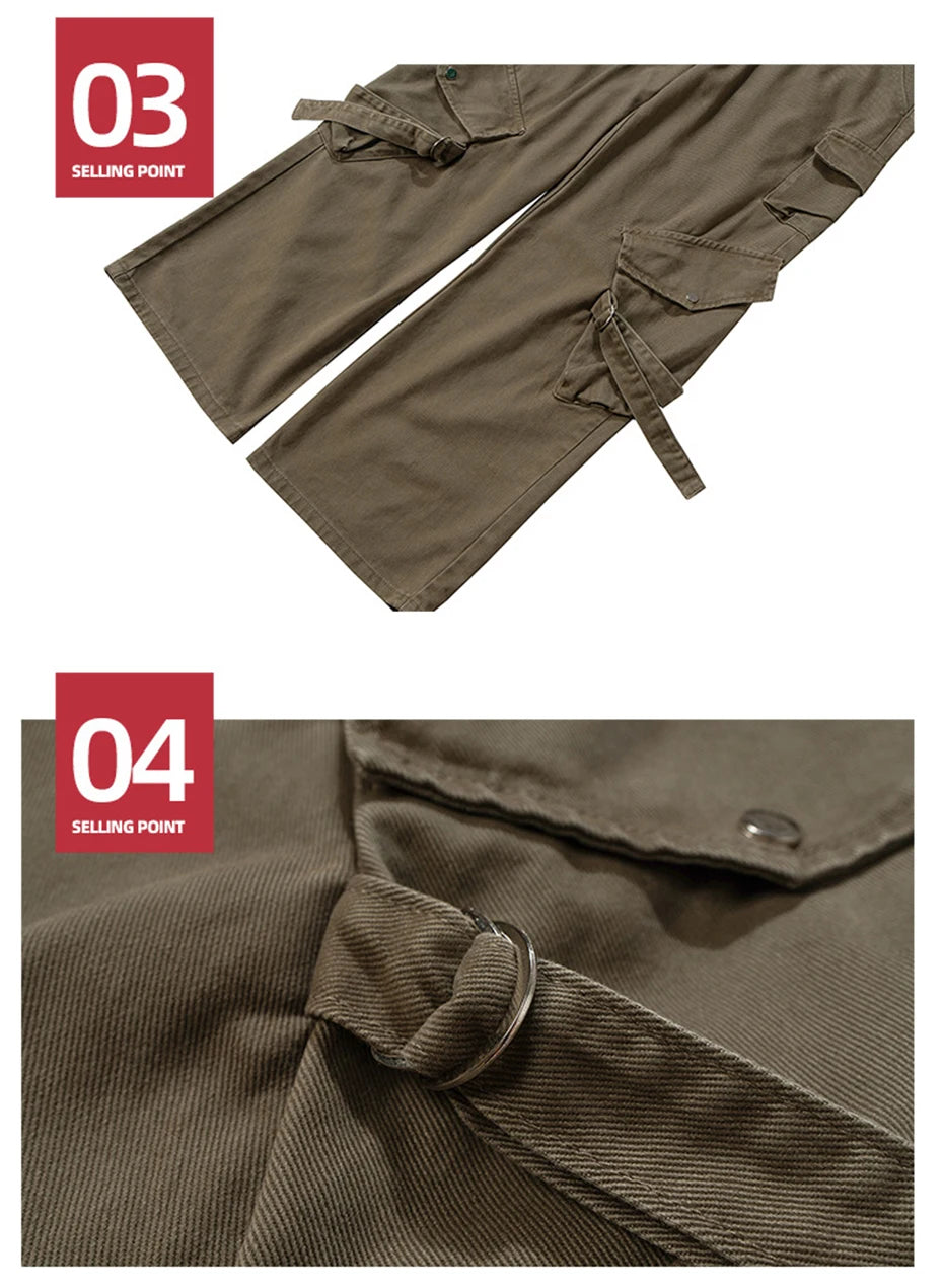 mens baggy jeans ribbon pockets loose cargo pants luxury designer man denim pants jeans trousers unique cargo style 5676
