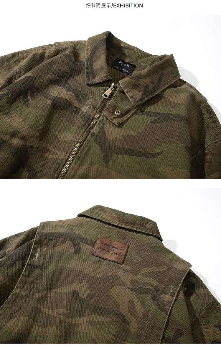 camouflage cargo motorcycle jacket men streetwear hip hop fashion retro loose casual short bomber jacket girl boyfriend coat unique cargo style 703