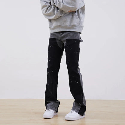 streetwear cleanfit double knee graffiti baggy pants jeans y2k vintage flare denim pants men patchwork patches for women clothes unique jeans style 87