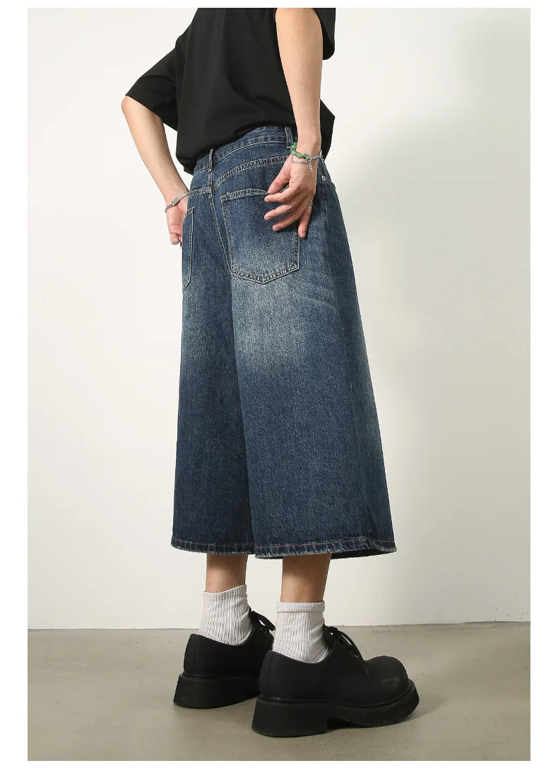 men summer streetwear fashion loose casual wide leg denim calf length jeans pants male vintage jeans baggy hosen pants unique jeans style 1466