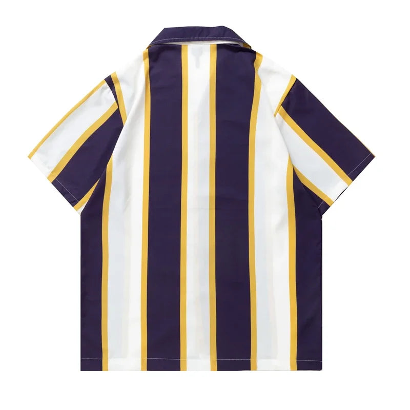 Dark Icon Big Stripe Hawaiian Shirt Men Summer Vintage Street Men's Shirt Short Sleeve Male Blouse Street King Limited